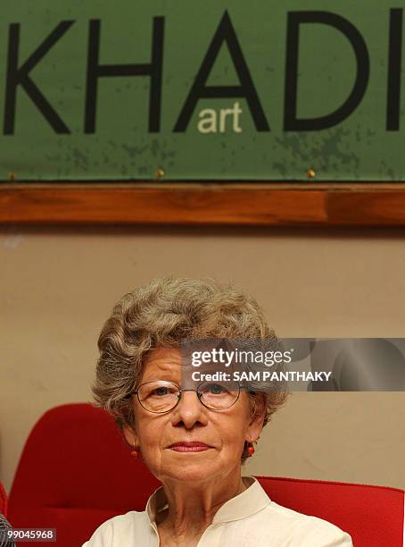 Italian conceptual artist and social activist in the OraWorldMandala - Wanda Casaril listens during a press conference at the Gujarat Vidhyapith in...