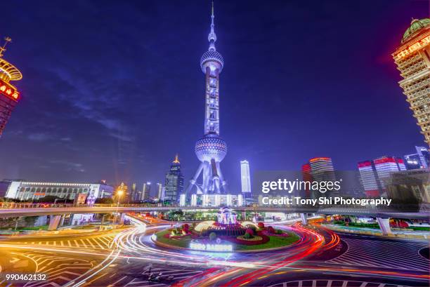 shanghai landmark - oriental pearl tower - pearl district stock pictures, royalty-free photos & images