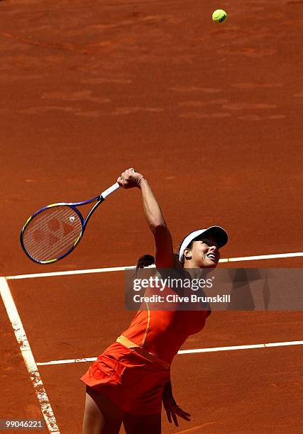 Ana Ivanovic of Serbia serves against Jelena Jankovic of Serbia in their second round match during the Mutua Madrilena Madrid Open tennis tournament...