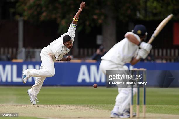 Makhaya Ntini of Kent bowls to Ryan ten Doeschate of Essex during day two of the LV= County Championship match between Essex and Kent at the County...