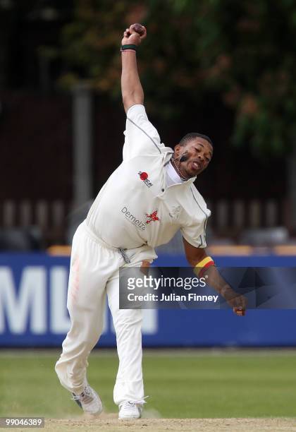 Makhaya Ntini of Kent bowls during day two of the LV= County Championship match between Essex and Kent at the County ground on May 12, 2010 in...