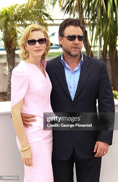 Actors Cate Blanchett and Russell Crowe attend the 'Robin Hood' Photocall held at the Palais Des Festivals during the 63rd Annual International...