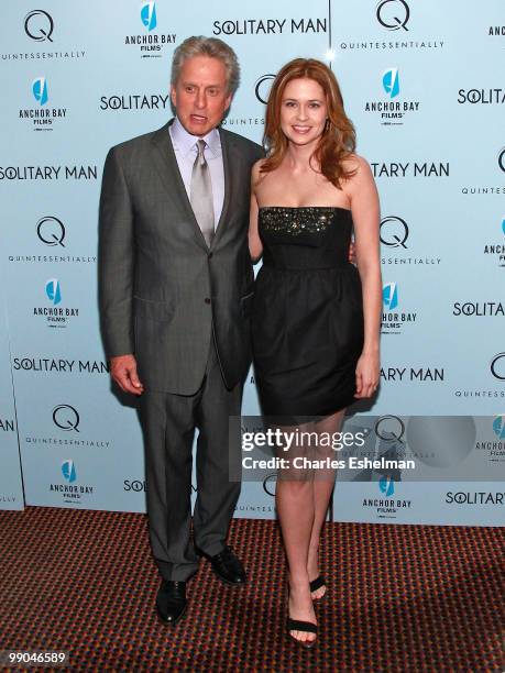 Actors Michael Douglas and Jenna Fischer attend the premiere of "Solitary Man" at Cinema 2 on May 11, 2010 in New York City.