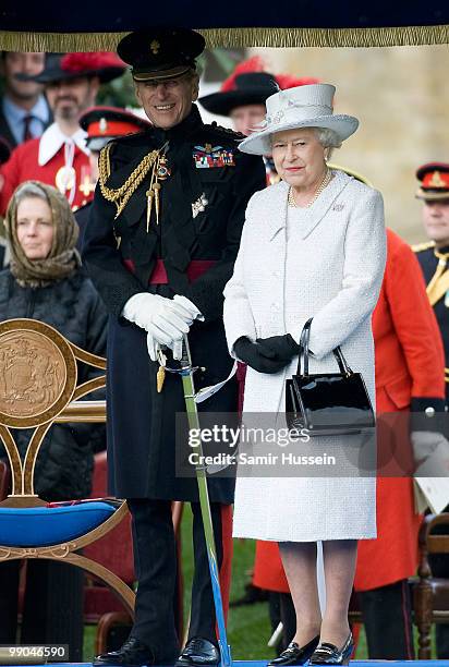 Queen Elizabeth II and Prince Philip, Duke of Edinburgh review the Company of Pikemen and Musketeers at HAC Armoury House on May 12, 2010 in London,...