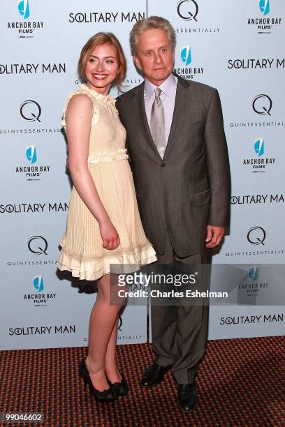 Actors Imogen Poots and Michael Douglas attend the premiere of "Solitary Man" at Cinema 2 on May 11, 2010 in New York City.