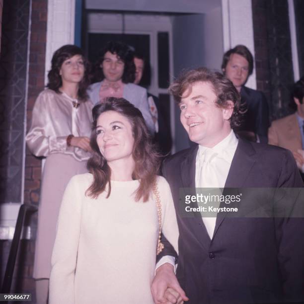 Anouk Aimee, actress, and actor Albert Finney, pictured on their wedding day, 7 August 1970.