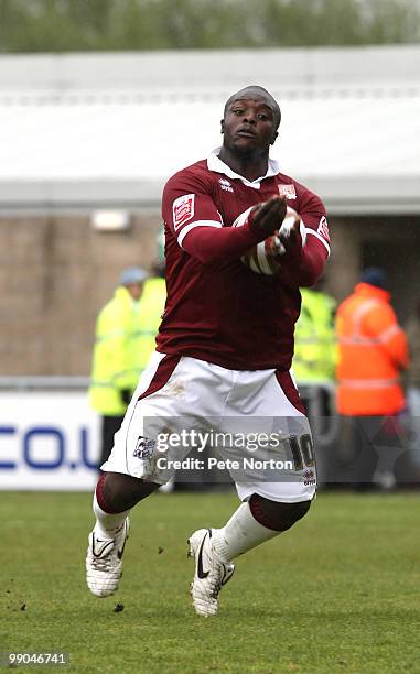 Adebayo Akinfenwa of Northampton Town during the Coca Cola League Two match between Northampton Town and Bury held at the Sixfields Stadium on May 8,...