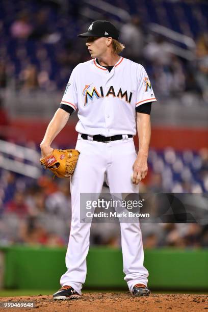 Adam Conley of the Miami Marlins in action during the game against the Arizona Diamondbacks at Marlins Park on June 27, 2018 in Miami, Florida.