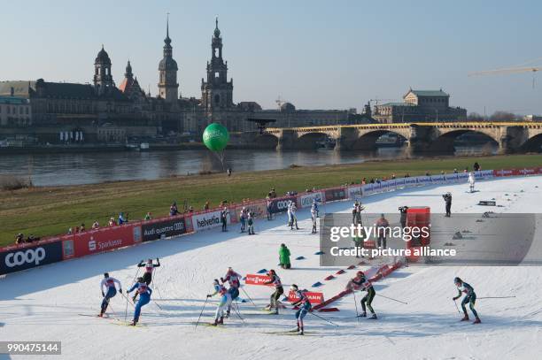 Cross country female athletes on the route along the river Elbe during the women's freestyle team sprint 6 x 1.2 km final event at the Cross Country...