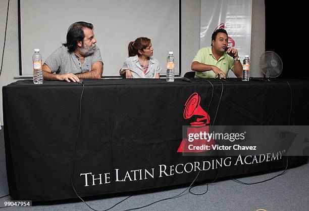 Musician and Composer, Antonio Moogie Canazio, singer Natalia Lafourcade and VP A & Sony Music, Guillermo Memo Gutierrez attend the Grammy at Your...