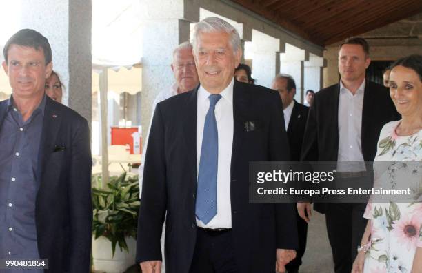 Manuel Valls and Mario Vargas Llosa attend El Escorial Summer Courses 2018 at Real Centro Universitario Escorial Maria Cristina on July 2, 2018 in El...