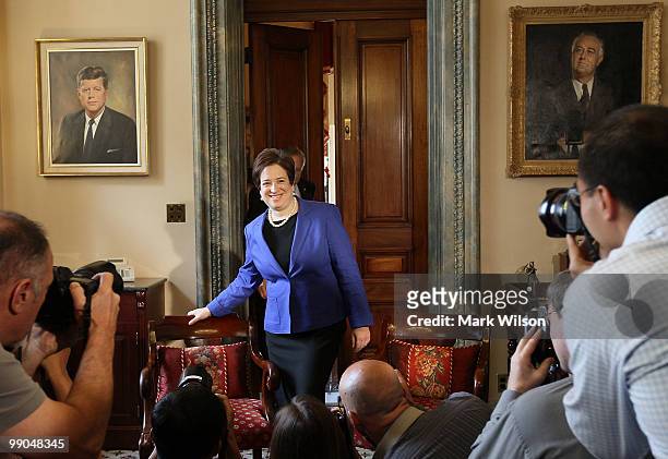 Supreme Court nominee, Solicitor General Elena Kagan walks in to meet with Senate Majority Leader Sen. Harry Reid as she visits members of the Senate...