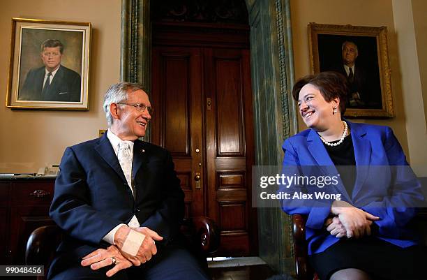 Supreme Court nominee and Solicitor General Elena Kagan meets with Senate Majority Leader Sen. Harry Reid while visiting with members of the Senate...