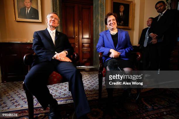 Supreme Court nominee and Solicitor General Elena Kagan meets with Senate Majority Leader Sen. Harry Reid while visiting with members of the Senate...