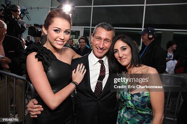 Miley Cyrus, Producer Adam Shankman and Producer Jennifer Gibgot at the World Premiere of Touchstone Pictures "The Last Song" on March 25, 2010 at...