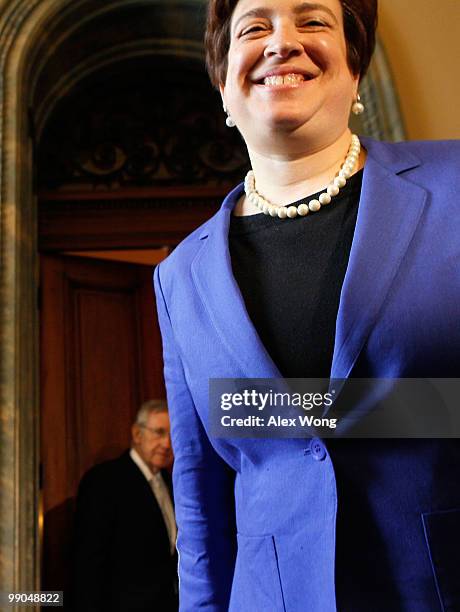 Supreme Court nominee and Solicitor General Elena Kagan and Senate Majority Leader Sen. Harry Reid enter the room for a meeting while visiting with...