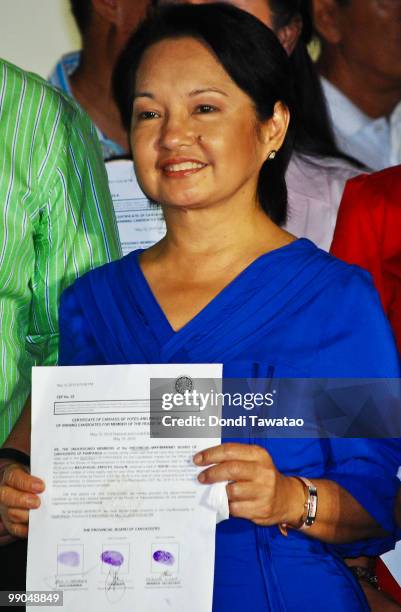 Outgoing Philippine President Gloria Macapagal-Arroyo is proclaimed as winner in the congressional race of Pampanga's second district on May 12, 2010...