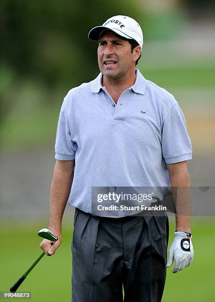 Jose Maria Olazabal of Spain watches a shot during the pro - am of the Open Cala Millor Mallorca at Pula golf club on May 12, 2010 in Mallorca, Spain.