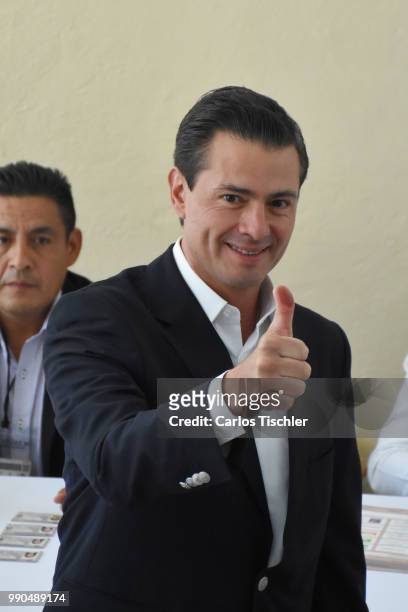 President of Mexico Enrique Pena Nieto reacts after voting during the Mexico 2018 Presidential Election on July 1, 2018 in Mexico City, Mexico.
