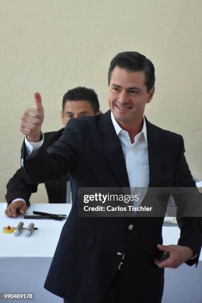 President of Mexico Enrique Pena Nieto reacts after voting during the Mexico 2018 Presidential Election on July 1, 2018 in Mexico City, Mexico.