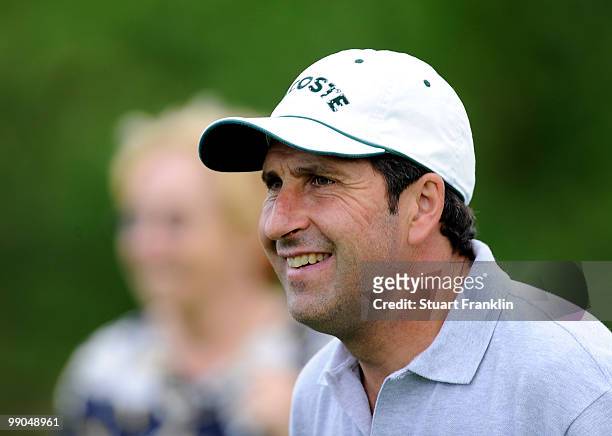 Jose Maria Olazabal of Spain watches a shot during the pro - am of the Open Cala Millor Mallorca at Pula golf club on May 12, 2010 in Mallorca, Spain.