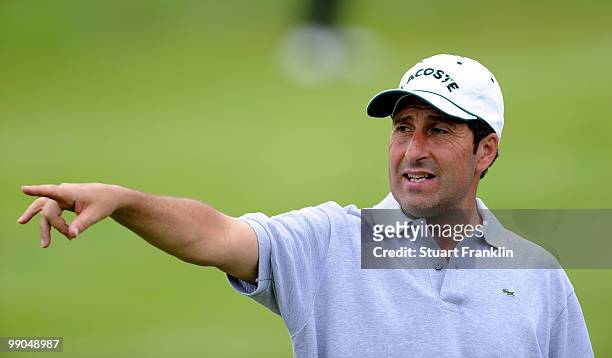 Jose Maria Olazabal of Spain points during the pro - am of the Open Cala Millor Mallorca at Pula golf club on May 12, 2010 in Mallorca, Spain.