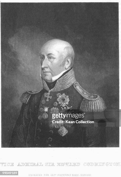 Engraving depicting Vice Admiral Sir Edward Codrington , who commanded a ship at Trafalgar in 1805 and commanded the allied naval force to defeat the...