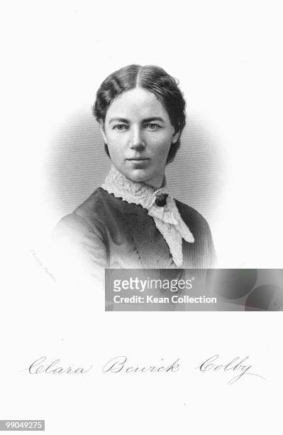 Engraving depicting Clara Colby , publisher and member of the National American Woman Suffrage Association , an American women's rights organisation,...