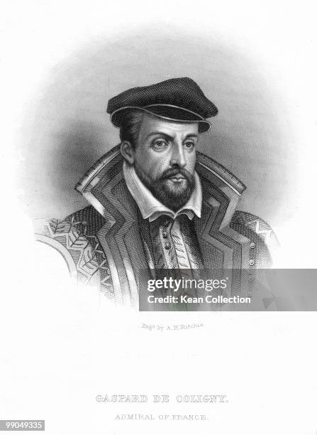 Engraving depicting Gaspard de Coligny , French nobleman and admiral, France, circa 1560.