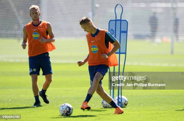 Palko Dardai of Hertha BSC passes the ball during the training at the Schenkendorfplatz on july 3, 2018 in Berlin, Germany.