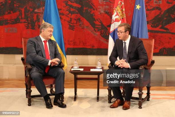 Ukrainian President Petro Poroshenko and Serbian President Aleksandar Vucic hold a meeting in Belgrade, Serbia on July 03, 2018.