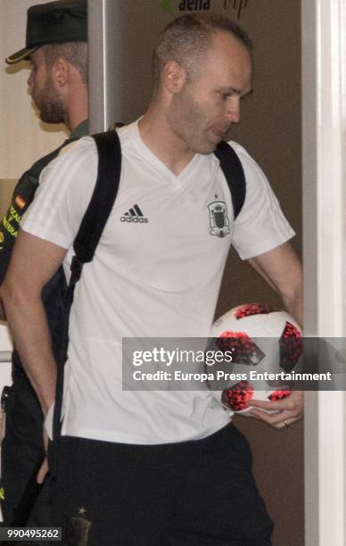 Andres Iniesta arrives at Barajas Adolfo Suarez international airport on July 2, 2018 in Madrid, Spain.