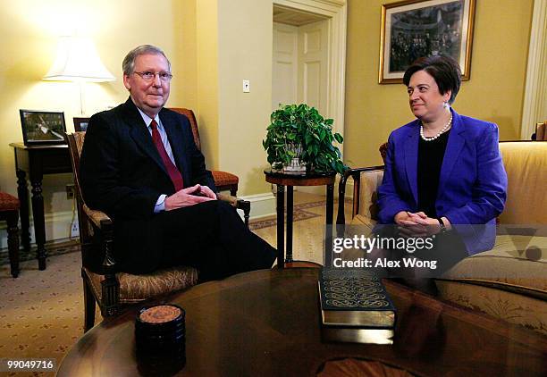 Supreme Court nominee and Solicitor General Elena Kagan meets with Senate Minority Leader Sen. Mitch McConnell while visiting with members of the...