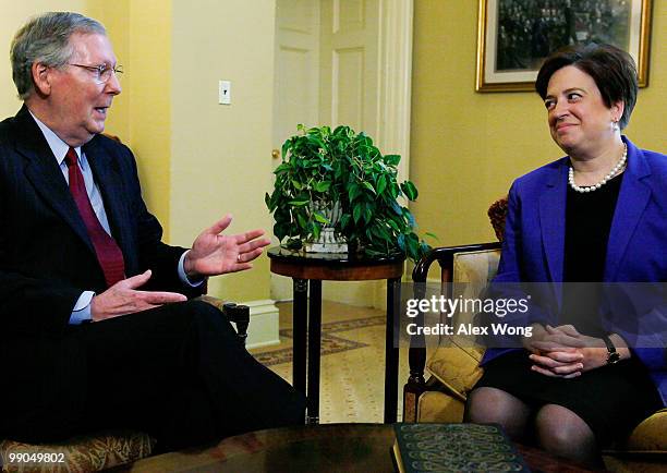 Supreme Court nominee and Solicitor General Elena Kagan meets with Senate Minority Leader Sen. Mitch McConnell while visiting with members of the...