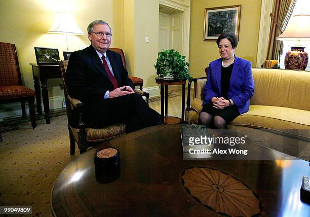 Supreme Court nominee and Solicitor General Elena Kagan meets with Senate Minority Leader Sen. Mitch McConnell while visiting with members of the...