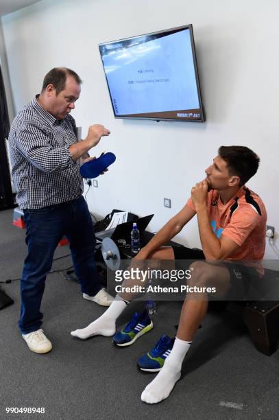 Federico Fernandez is assessed during the Swansea City Players Return to Pre-Season Training at The Fairwood Training Ground on July 02, 2018 in...
