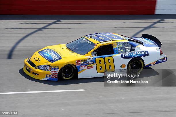 Jamie McMurray, driver of the Hellmann's Chevrolet, drives on track during qualifying for the NASCAR Nationwide series Royal Purple 200 presented by...