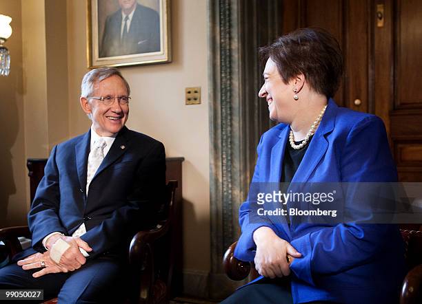 Elena Kagan, U.S. Solicitor general and Supreme Court nominee, right, meets with Senator Harry Reid, a Democrat from Nevada, in Washington, D.C.,...