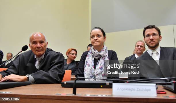 Defendant Beate Zschaepe waits for the start of the 437th day of their trial on terror charges in connection with the neo-Nazi NSU group at the...