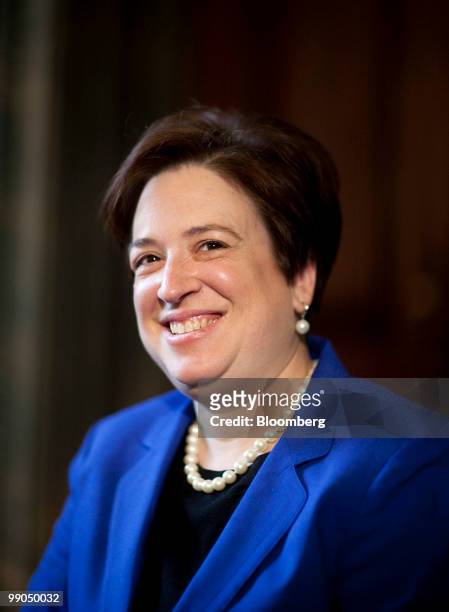 Elena Kagan, U.S. Solicitor general and Supreme Court nominee, smiles during a meeting with Senator Harry Reid, a Democrat from Nevada, in...