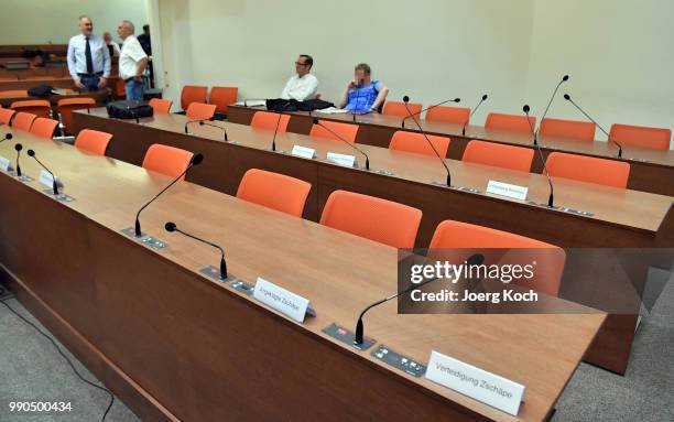 Sign of defendant Beate Zschaepe while co-defendant Holger G. Waits for the start of the 437th day of his trial on terror charges in connection with...