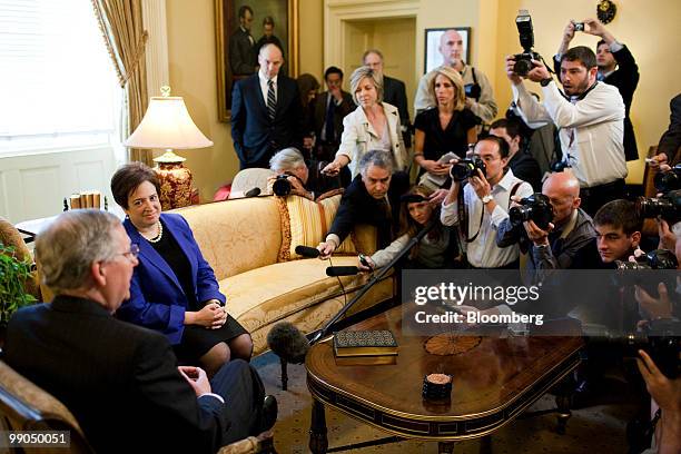 Elena Kagan, U.S. Solicitor general and Supreme Court nominee, meets with Senator Mitch McConnell, a Republican from Kentucky, left, in Washington,...