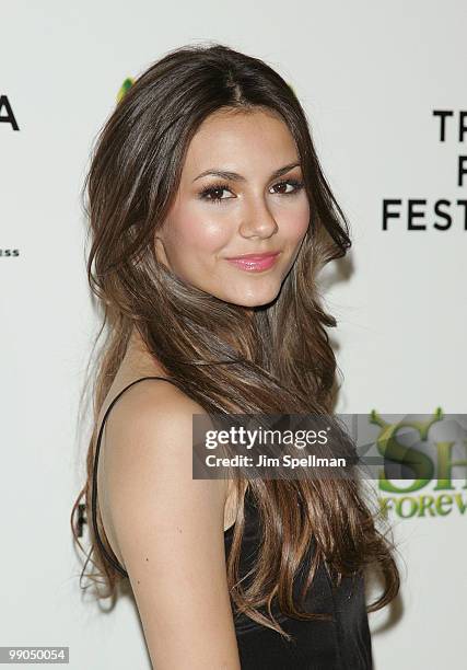 Victoria Justice attends the "Shrek Forever After" premiere during the 9th Annual Tribeca Film Festival at the Ziegfeld Theatre on April 21, 2010 in...