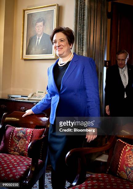 Elena Kagan, U.S. Solicitor general and Supreme Court nominee, arrives for a meeting with Senator Harry Reid, a Democrat from Nevada, rear, in...