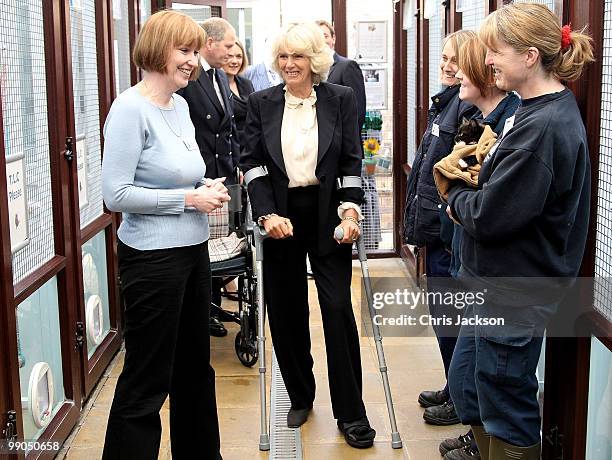 Camilla, Duchess of Cornwall smiles as she visits Mayhew Animal Home on May 12, 2010 in London, England. Mayhew Animal home was established in 1886...