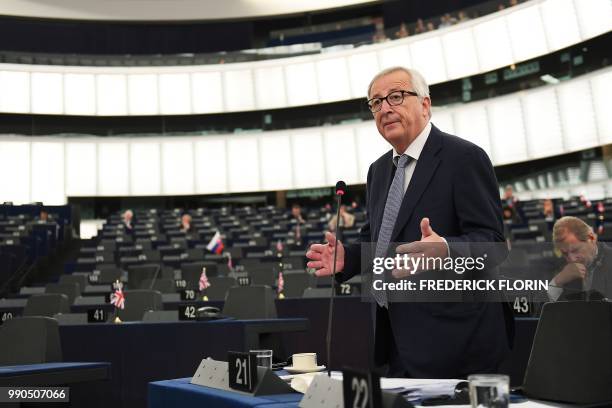 European Commission President Jean-Claude Juncker speaks during a review of the Bulgarian Council Presidency during a plenary session at the European...