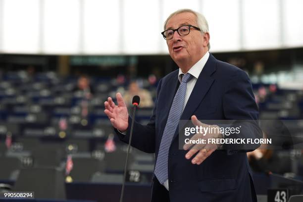 European Commission President Jean-Claude Juncker speaks during a review of the Bulgarian Council Presidency during a plenary session at the European...