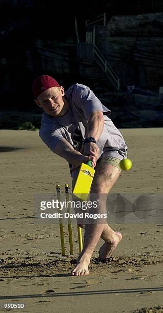 Iain Balshaw of the Lions plays cricket, thanks to Adidas, on a day off from training on Freshwater Beach, Sydney, Australia. DIGITAL IMAGE Mandatory...