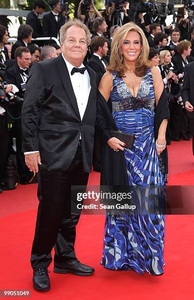 Massimo Gargia and songwriter Denise Rich attend the "Robin Hood" Premiere at the Palais des Festivals during the 63rd Annual Cannes Film Festival on...