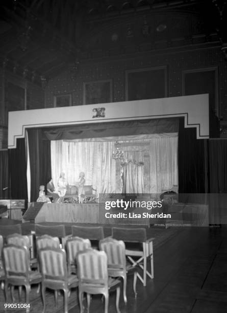Scene during a royal pantomime at Windsor Castle with Princess Elizabeth as Prince Charming, and Princess Margaret as Cinderella, Berkshire, Great...